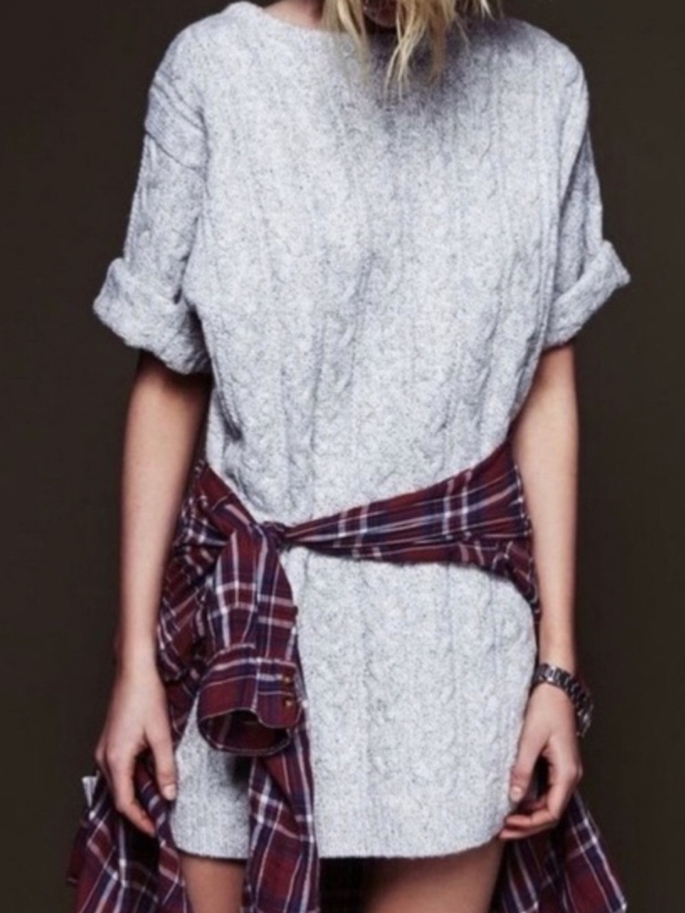 For Love And Lemons Knitz Light Gray Cable Knit Top
